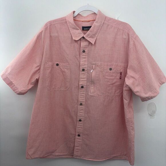 Orvis Shirt Size XL Men’s Red Salmon Button Down / Up Short Sleeve Pockets Fish - Picture 6 of 16